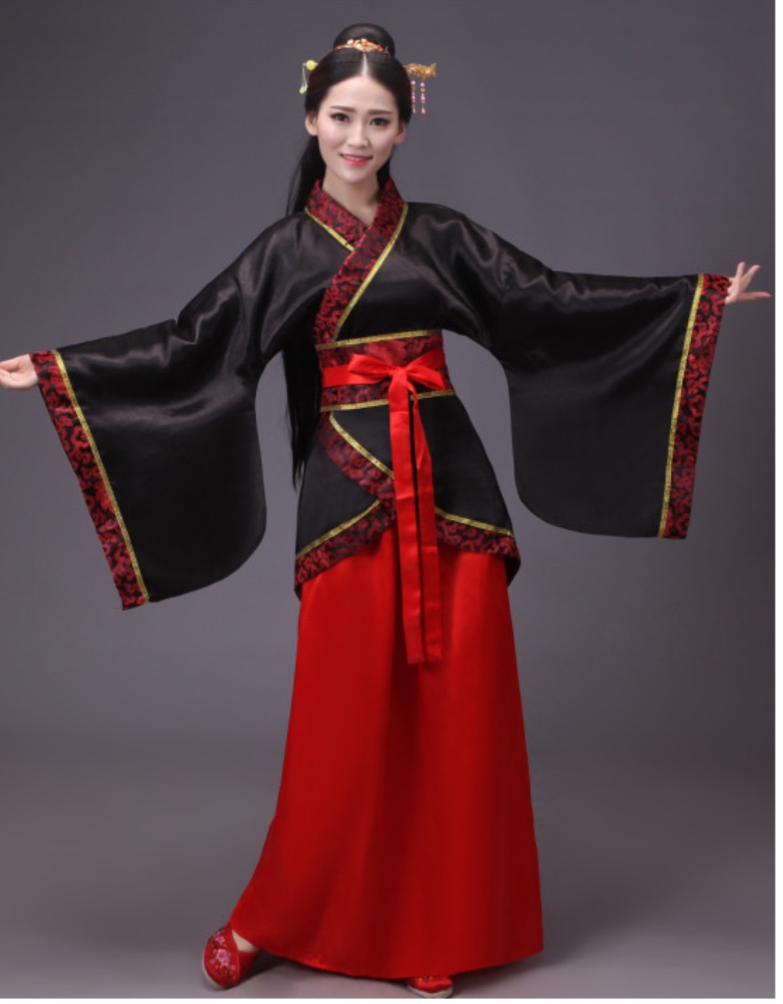 ชุดจีนสตรีฮั่นโบราณ สีดำ -แดง รหัส VP49 สินค้าพร้อมส่ง