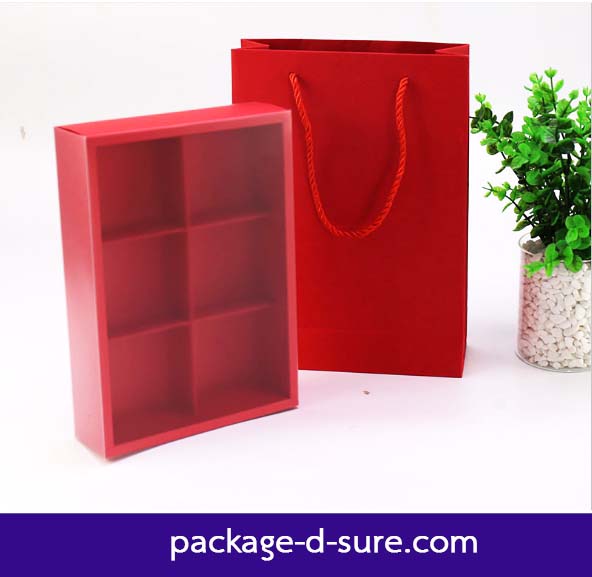 โปรโมชั่น//กล่องเปี๊ยะ 6 ช่อง สีแดง ฝาสวมพลาสติกขุ่น