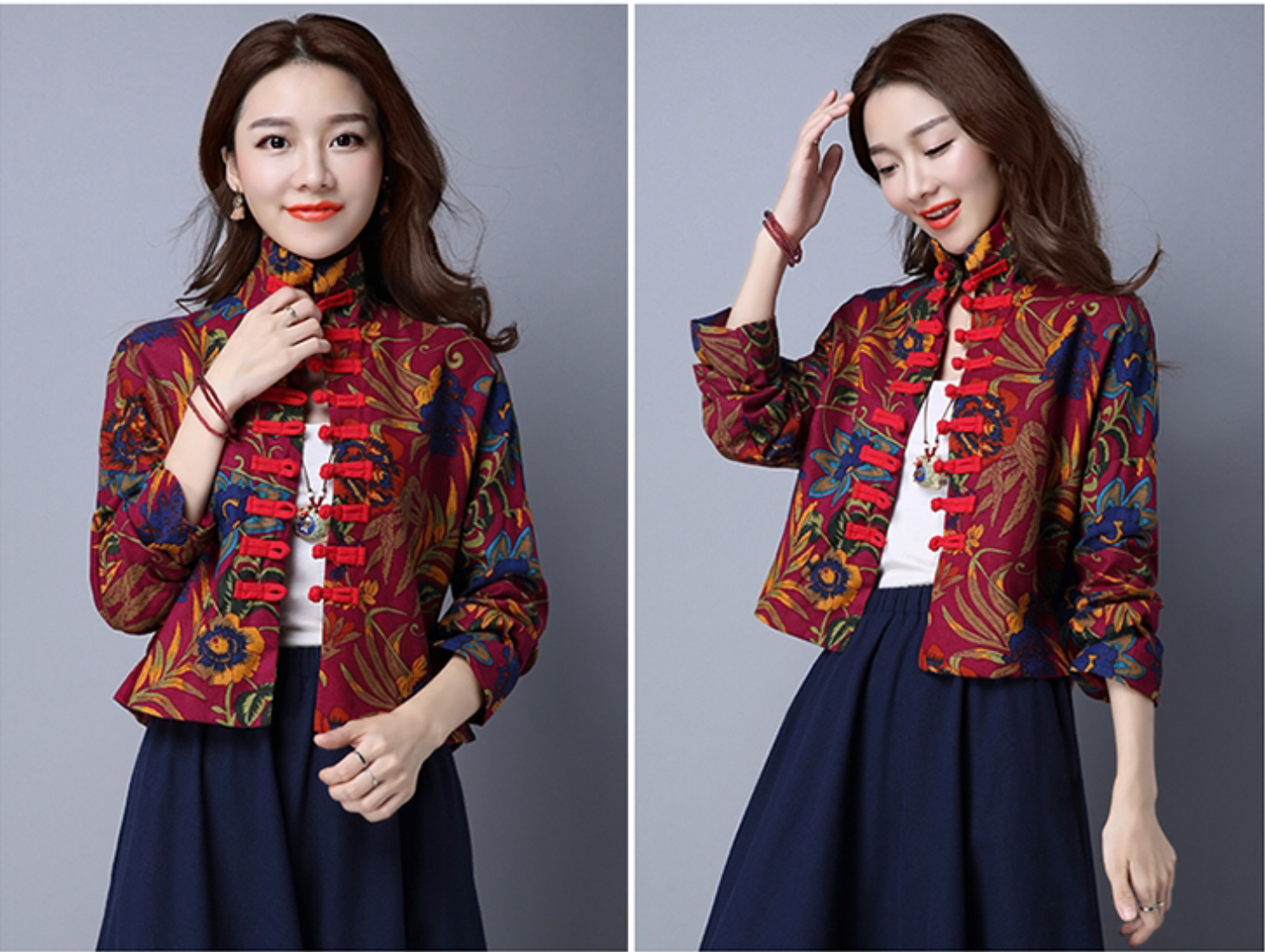 เสื้อ ผ้าฝ้ายสีแดงลายกุหลาบ . รหัส RI 58 สินค้าพร้อมส่ง ผ้าไม่หนา. ใส่สบาย