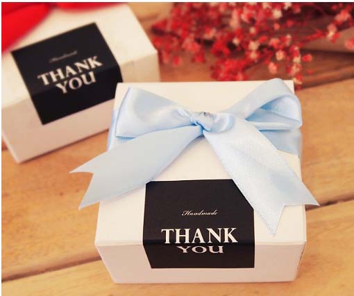 สติกเกอร์ THANK YOU สี่เหลี่ยมผืนผ้า สีดำ แพ็ค 6 แผ่น 54 ดวง