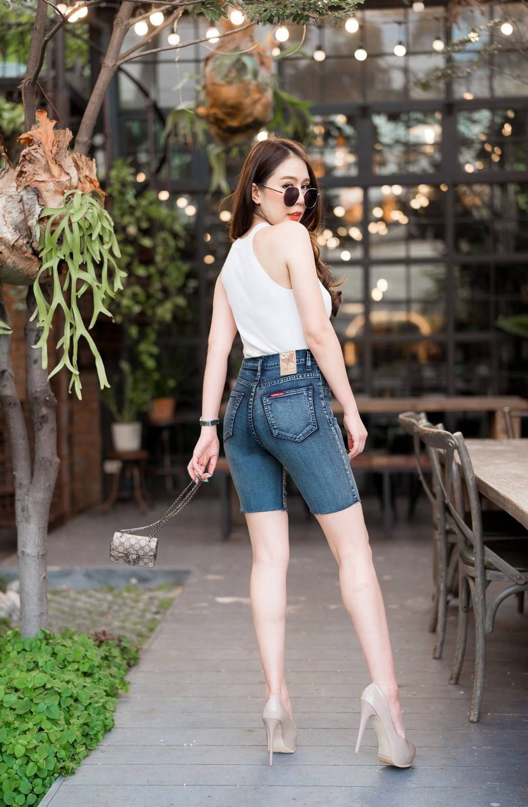 กางเกงยีนส์ 3 ส่วน สีดำ ปาดข้าง-BB09