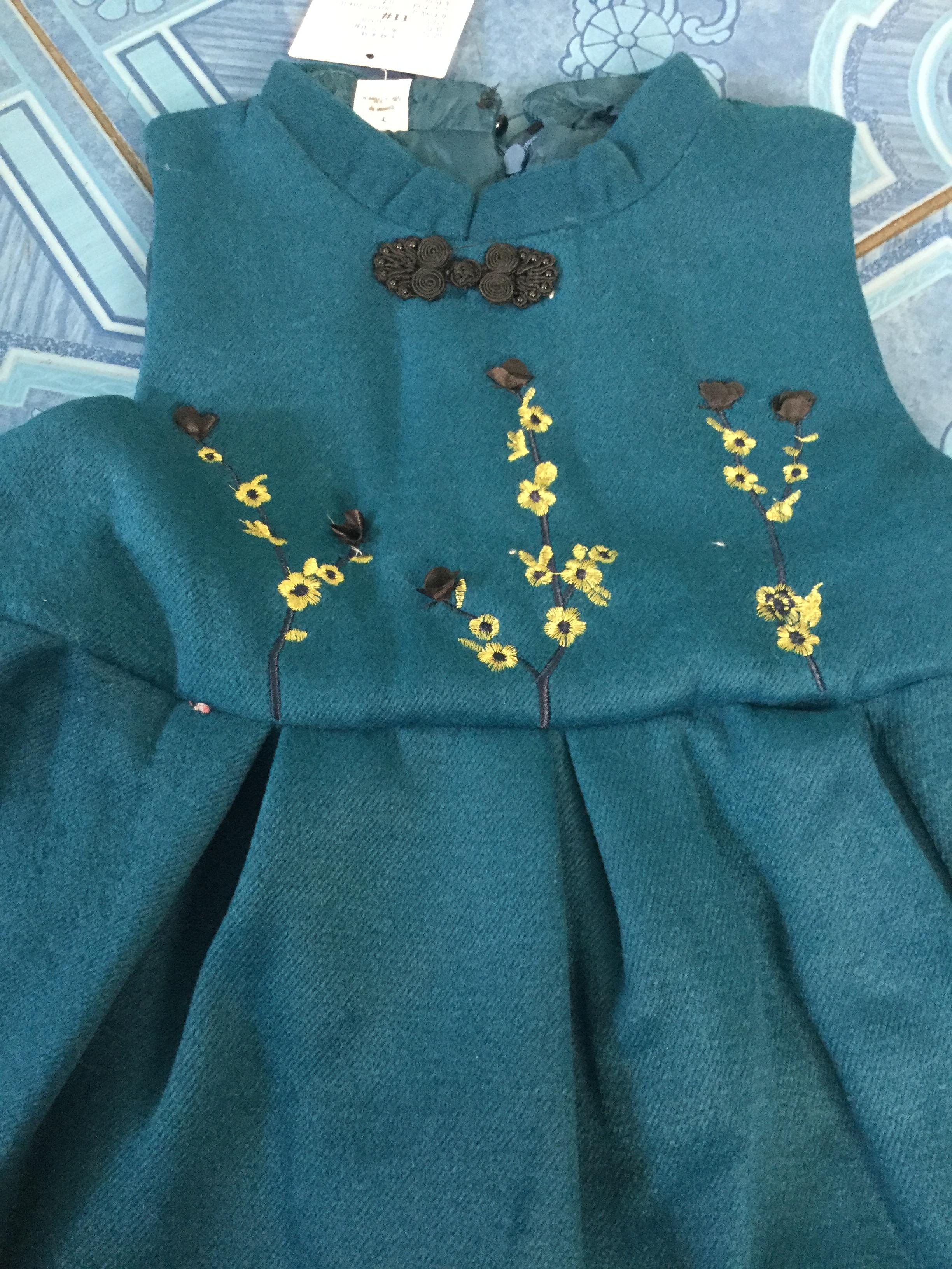 ชุดจีนเด็ก สีเขียว แขนกุดทรงบอลลูน รหัส BL 45 สินค้าพร้อมส่ง