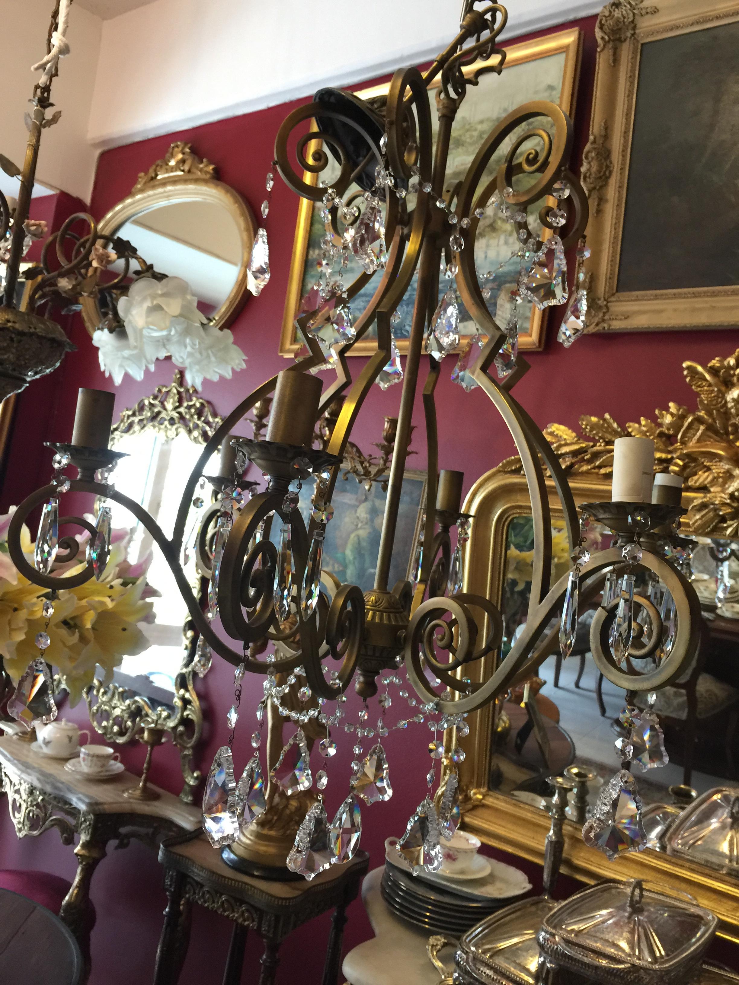 SOLD OUT French Brass and asfour crystal chandeliers with 6 lights