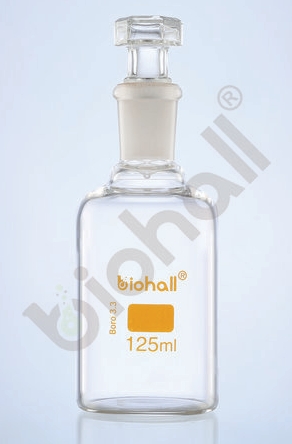 ขวดแก้วใส่สารเคมีสีใสปากแคบ+ จุกปิดแก้ว ( Bottles, Reagent Narrow Mouth )