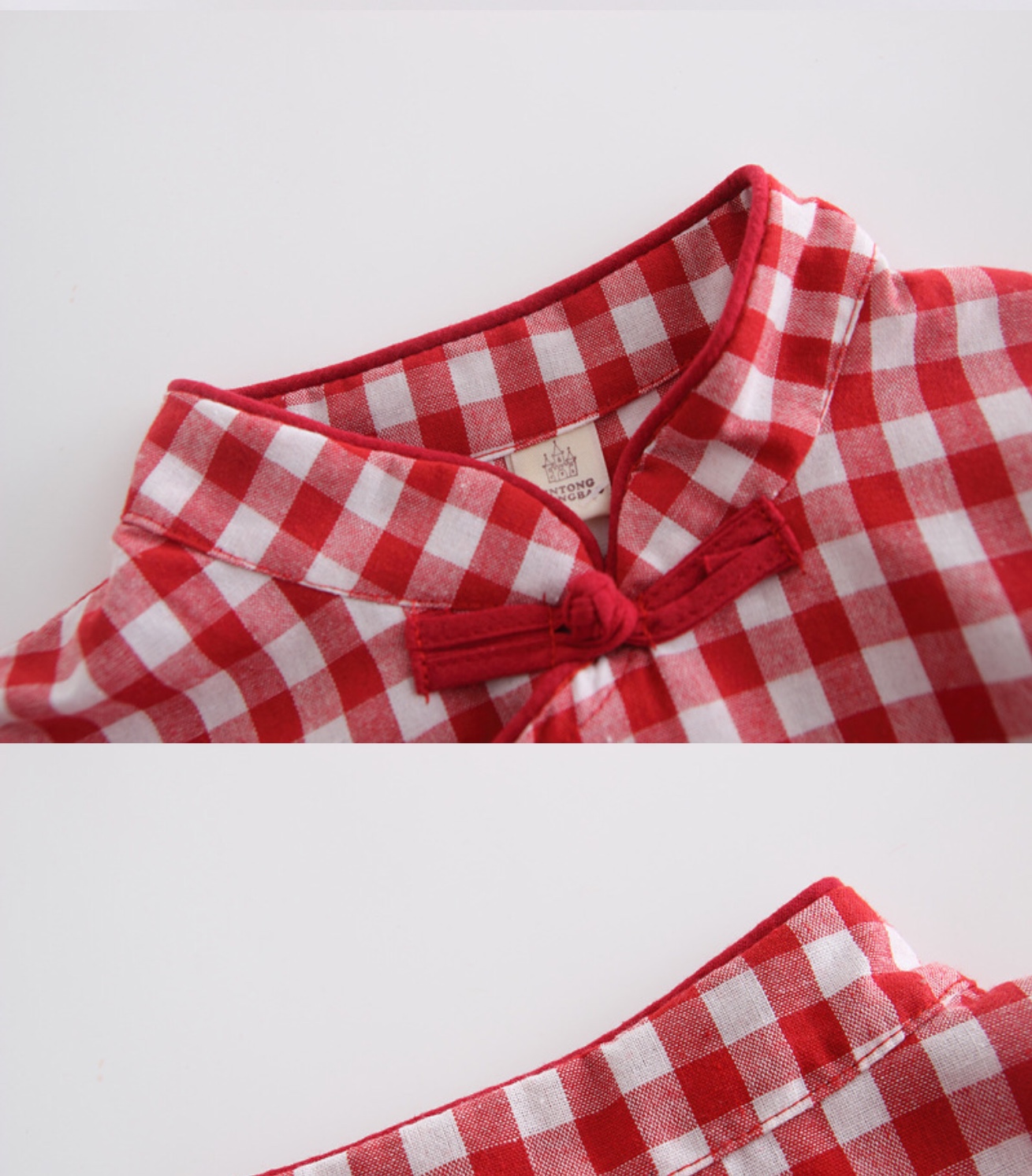 ชุดเสื้อลายสก๊อต +กระโปรง ผ้าฝ้าย สีแดง รหัส SC 58 สินค้าพร้อมส่ง