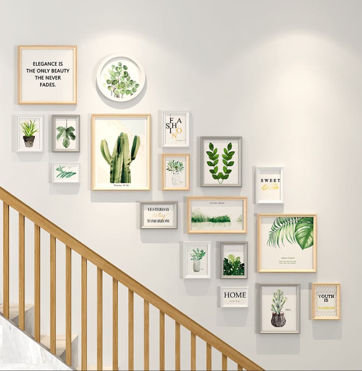 ชุดกรอบรูปติดผนังบันได Stairway18 (Fresh) กรอบรูปไม้ 17 ชิ้นพร้อมภาพตามแบบ + รูปแคนวาส 1 ชิ้น และวัสดุติดตั้ง