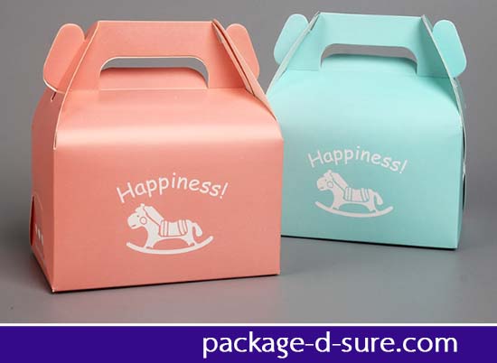 กล่องหูหิ้ว ลายม้าไม้ Happiness สีชมพูโอรส 13x8.7x8