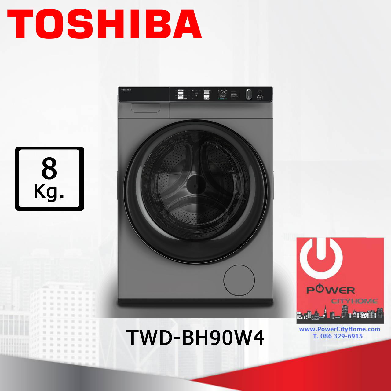 เครื่องซักผ้า Toshibaฝาหน้า 8 KG. รุ่น TWD-BH90W4