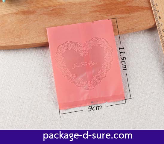 ถุงซีลกลาง ขอบเรียบ 9x11.5 สีชมพูหัวใจ just for you แพ็ค 100 ใบ