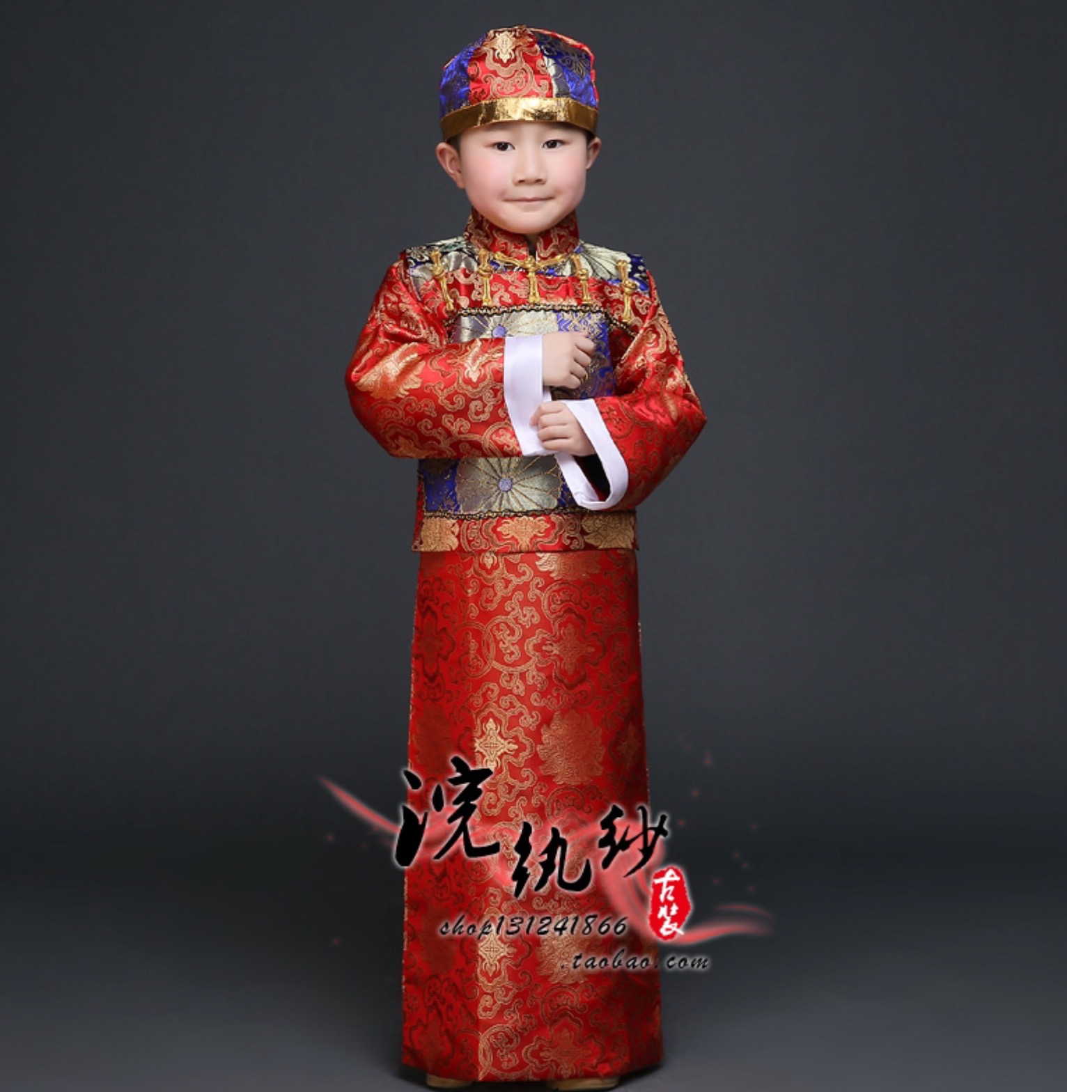 ชุดองค์ชายน้อย สีแดง+เสื้อกั๊กน้ำเงิน รหัส PR 80