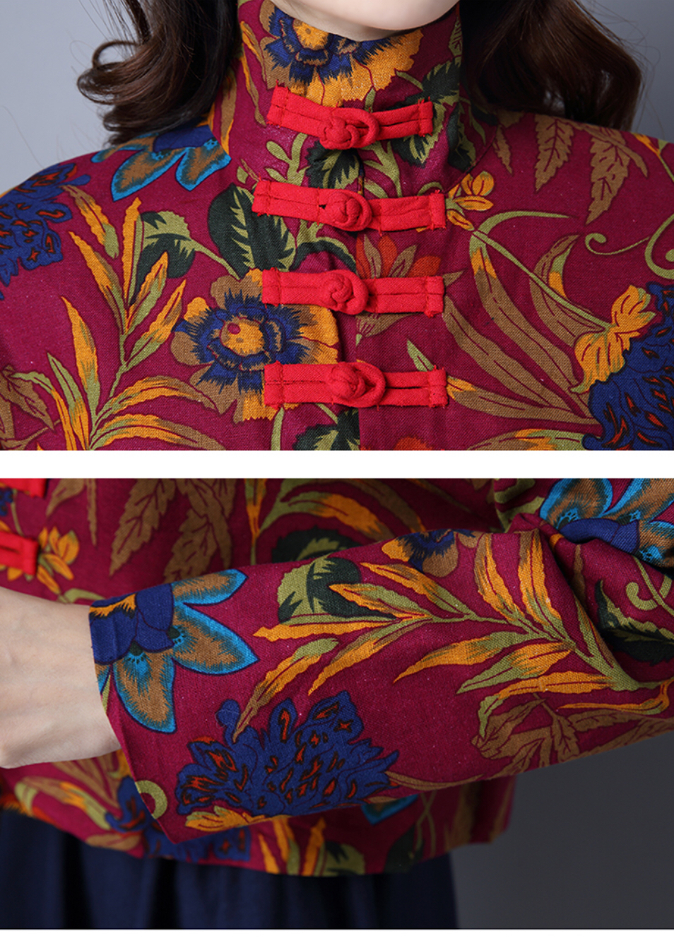 เสื้อ ผ้าฝ้ายสีแดงลายกุหลาบ . รหัส RI 58 สินค้าพร้อมส่ง ผ้าไม่หนา. ใส่สบาย