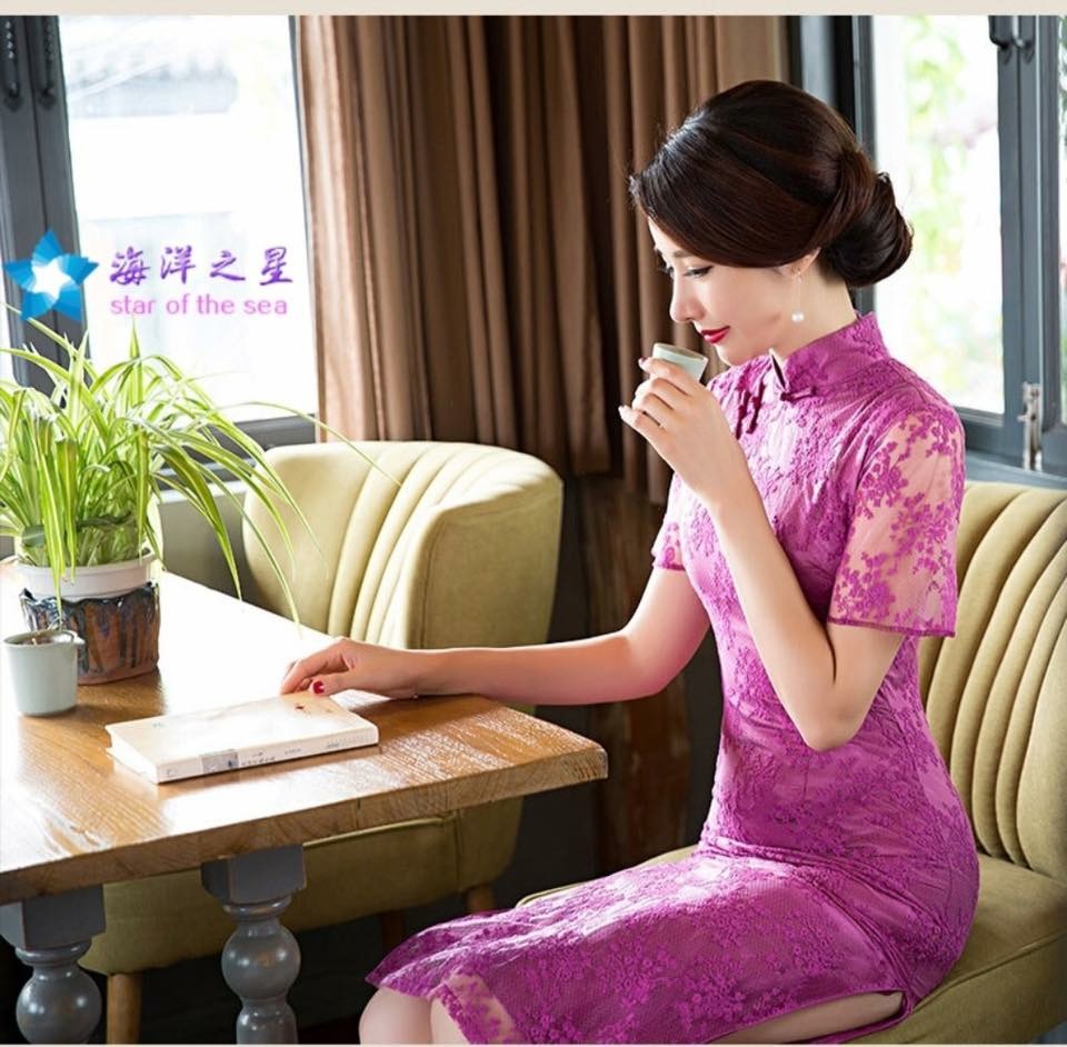 กี่เพ้าสีม่วง รหัส KI 218 สินค้าพร้อมส่ง