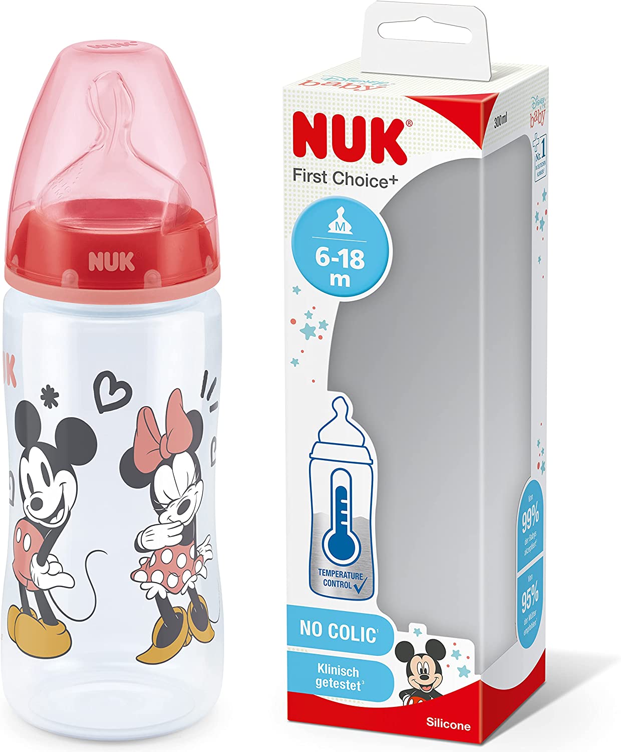 ขวดนม NUK First Choice Bottle | 6-18 Months | 300 ml | Anti-Colic Valve | Mickey & Minney