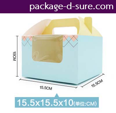 กล่องหูหิ้วคัพเค้ก 4 ชิ้น 15.5x15.5x10 สีฟ้าลายชมพู