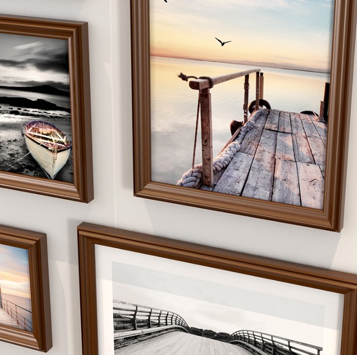 ชุดกรอบรูปติดผนังบันได Stairway18 (View) กรอบรูปไม้ 17 ชิ้นพร้อมภาพตามแบบ + รูปแคนวาส 1 ชิ้น และวัสดุติดตั้ง