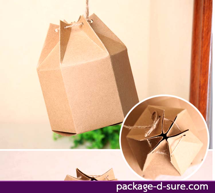 กล่อง 6 เหลี่ยม ด้านละ 6 ซม. ไซส์ใหญ่ กระดาษคราฟ