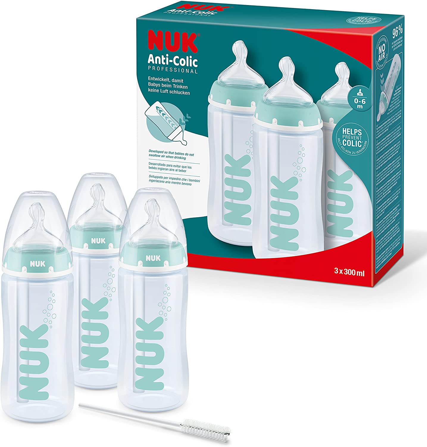 💥เซตแบ่งขาย💥 ขวดนม NUK First Choice+ Anti Colic Professional Baby Bottles Set | 0-6 Months | Temperature Control | 300 ml | 3 Count