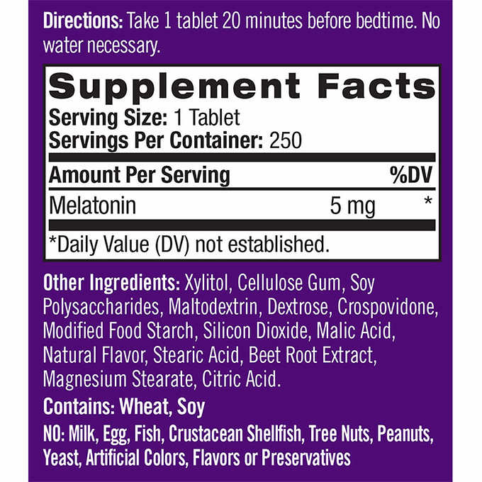 Natrol Melatonin 5mg 250 เม็ด วิตามินหรือฮอร์โมนช่วยให้นอนหลับ ชนิดอม รสสตรอบอรี่ หมดอายุ 09/2026