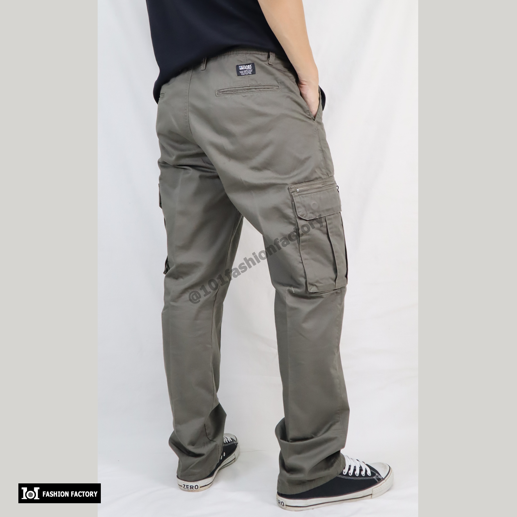 กางเกงคาร์โก้กระเป๋าข้าง NO.707/3 ขาตรงทรงหลวมกระบอกธรรมดา สีเขียว | 101FashionFactory