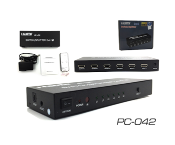 GLINK box.ตัวแปลง HDMI Switch HDMI เข้า 2 ออก 4/PC042