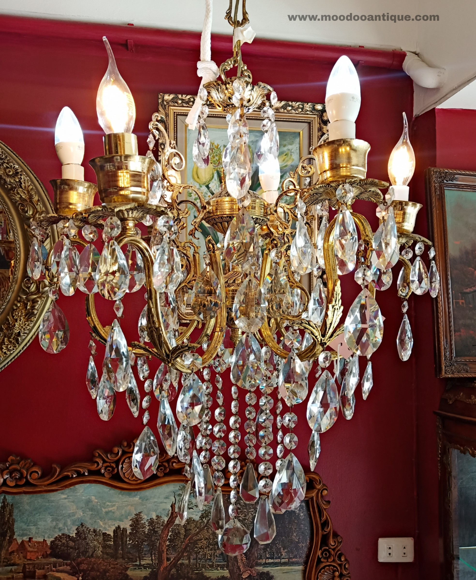 sold out Late 19th French Brass and crystal chandelier