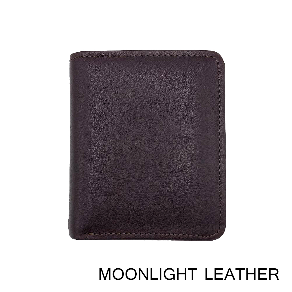 กระเป๋าสตางค์หนังวัวแท้ ทรงตั้งขนาดเล็กกระทัดรัด แบรนด์ Moonlight รุ่น Eric สีน้ำตาลเข้ม สวย ทน เบาบาง พร้อมกล่องเป็นของขวัญได้