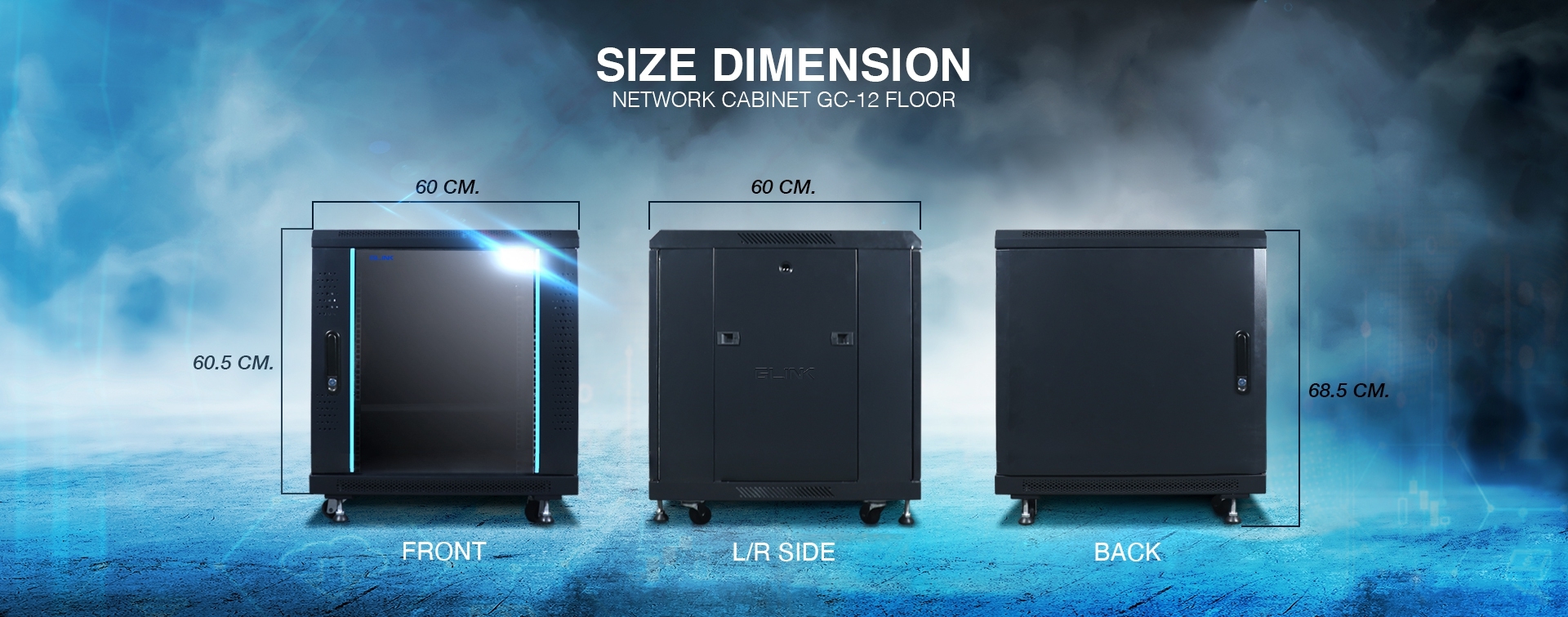 Rack 12U ลึก 60CM (เหล็กหนา 1.5 mm) อย่างดี 60*60*63.5 CM[พร้อมถาด1ใบ ในตัว] มีล้อ