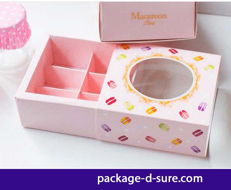 โปรโมชั่น//กล่องมาการอง 6 ชิ้น แยก 2 ชิ้น 12x11x5 สีชมพู ลายมาการอง