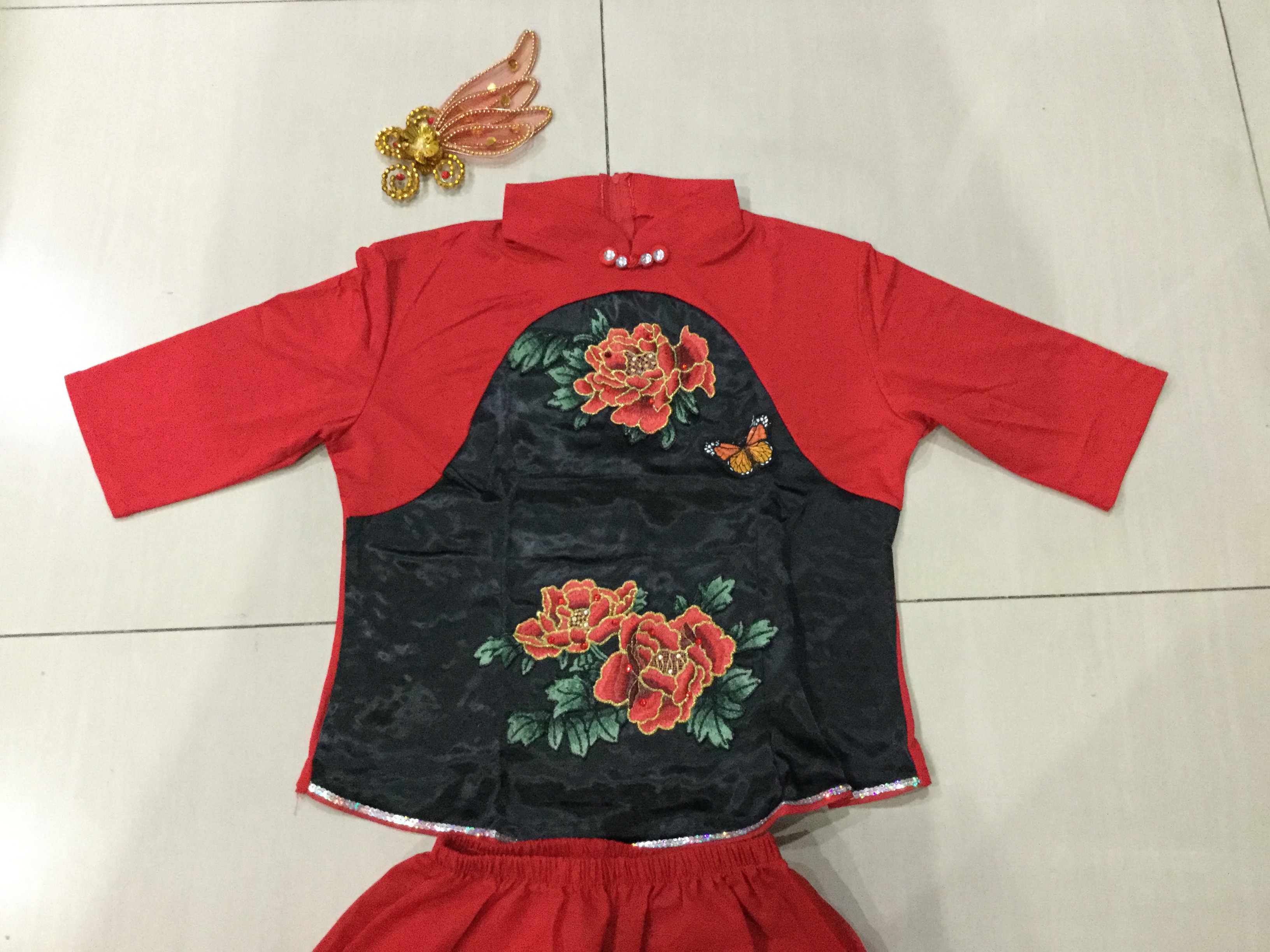 ชุดเต้น สีแดง ดำ ผ้ายืด รหัส BA 84 ,สินค้าพร้อมส่ง