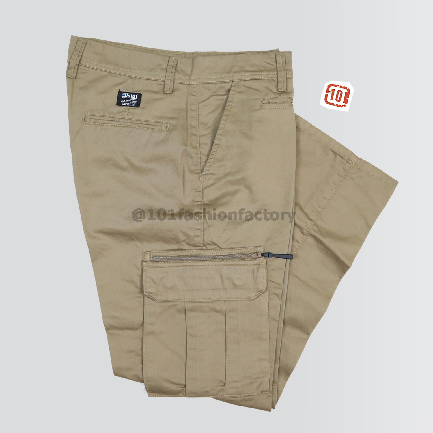 กางเกงคาร์โก้กระเป๋าข้าง NO.707/6 ขาตรงทรงหลวมกระบอกธรรมดา สีกากี | 101FashionFactory
