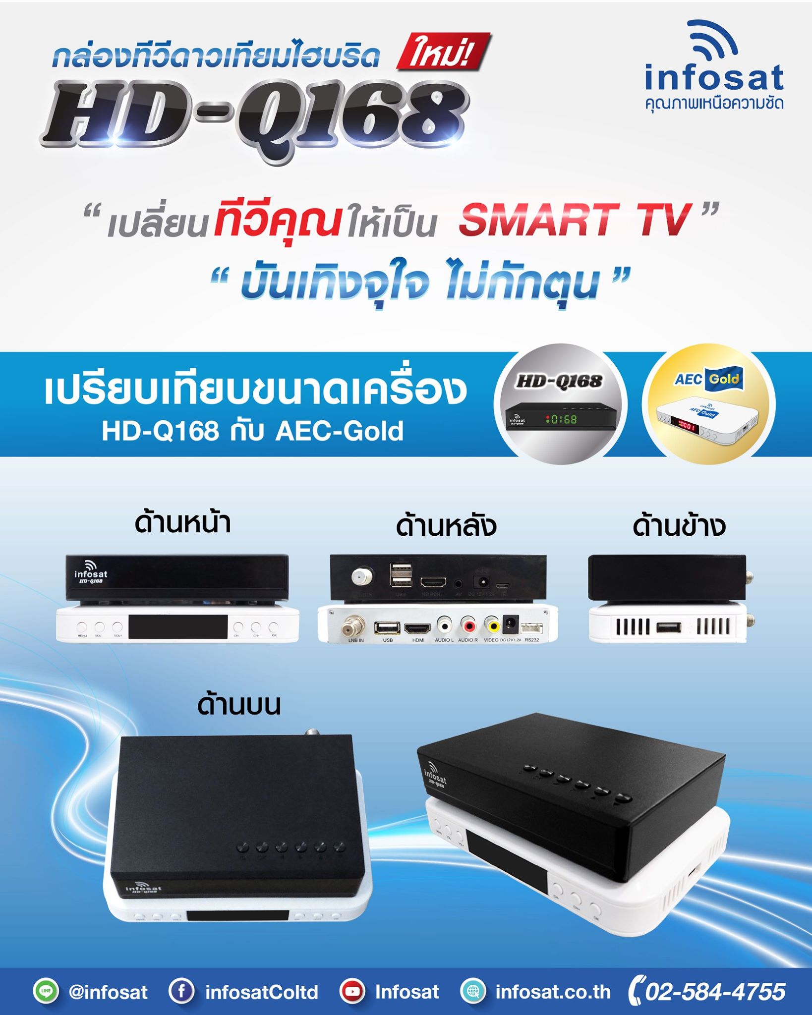 INFOSAT HD-Q168 WIFI (รองรับM3U) Hybrid 2 ระบบ อินเตอร์เน็ต จานดาวทียม + เสาไวไฟ