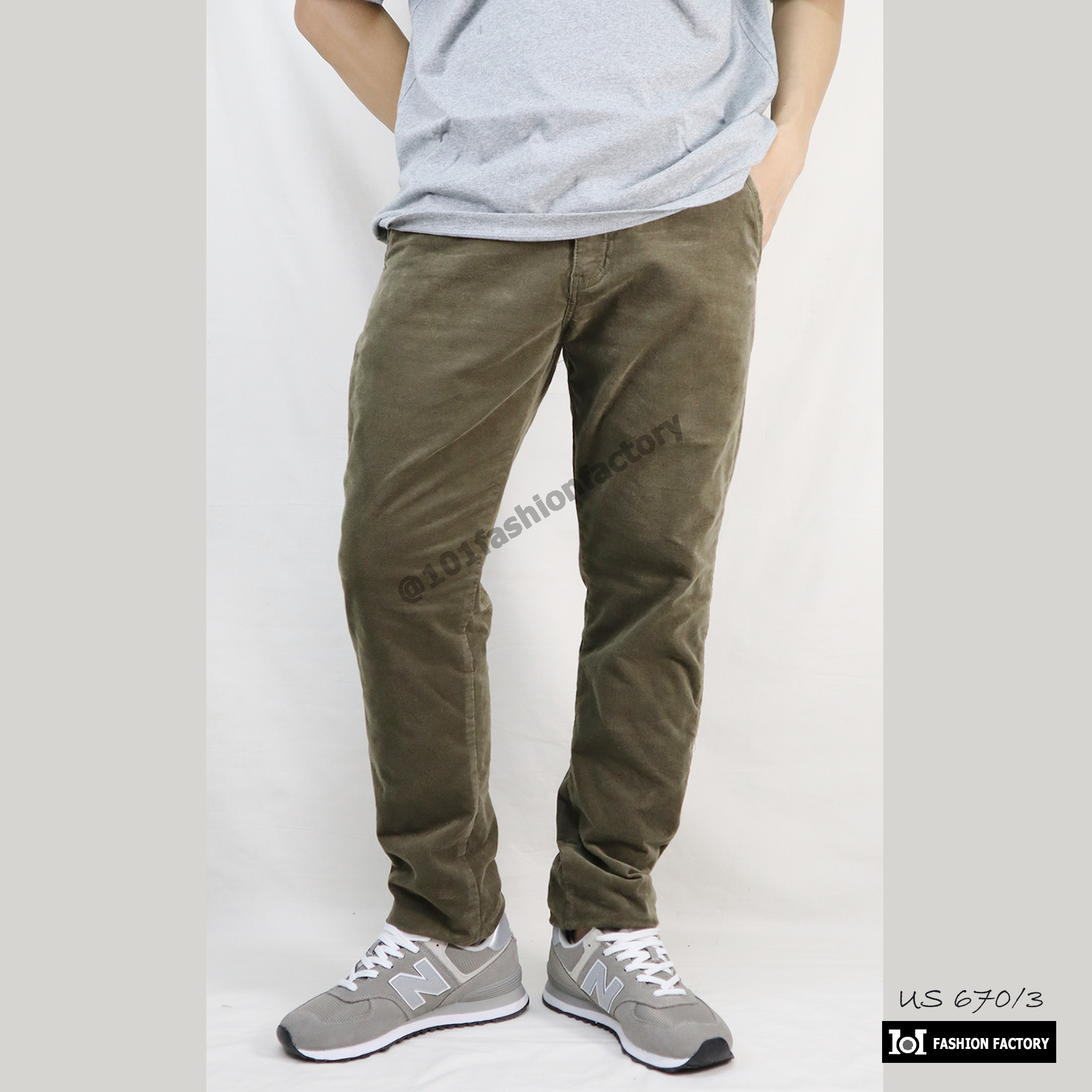 กางเกงขายาวลูกฟูกยืด NO.670/3 Conduroy Pants วินเทจสไตล์ สีเขียว | US101