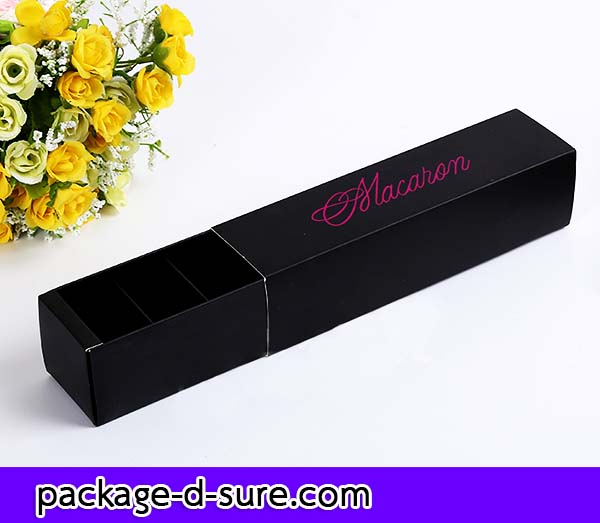 โปรโมชั่น//กล่องมาการอง 6 ชิ้น 5.4x20.5x5.3 สีดำ ลายเซ็นต์ macaron