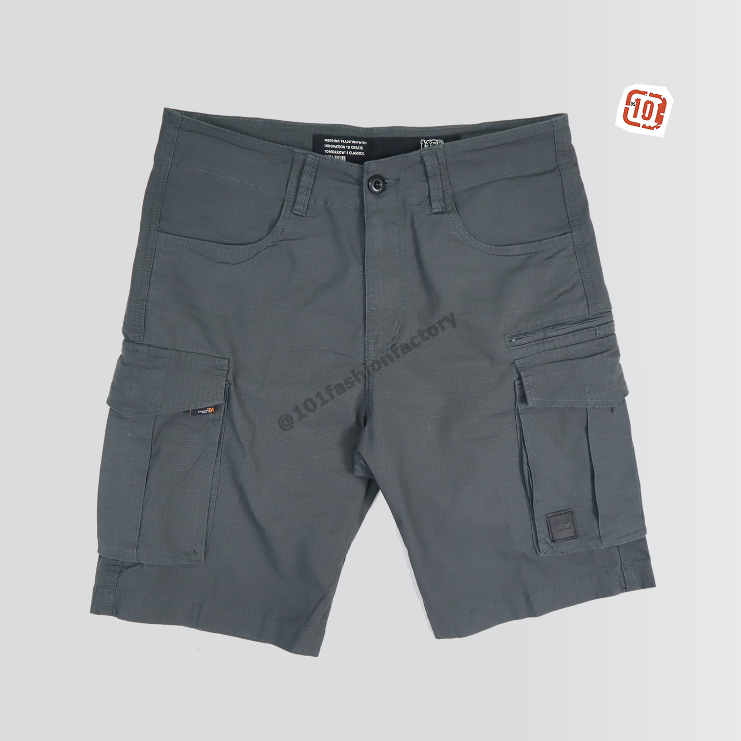กางเกงคาร์โก้ชาย No.687/17 ขาสั้นวินเทจ ผ้ายืดทนทานสูง สีเทา | US101