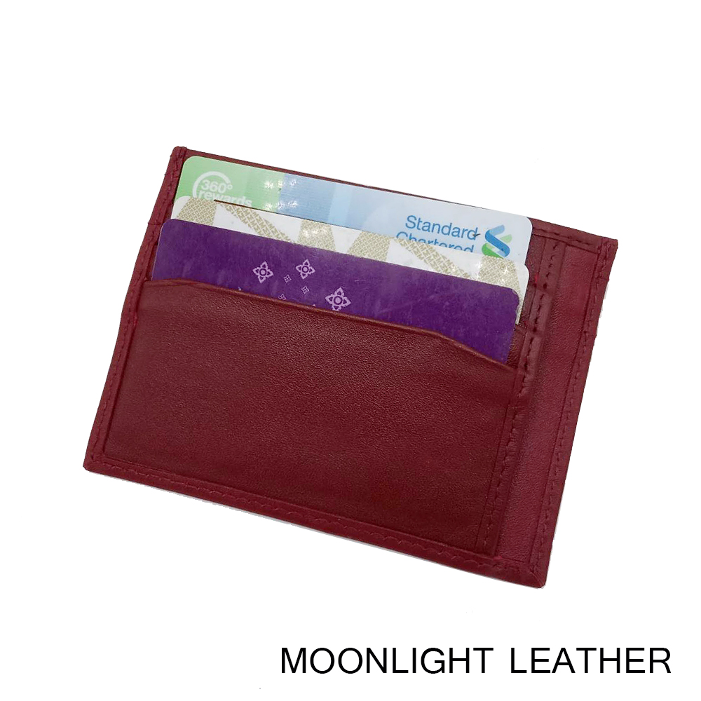 กระเป๋าใส่บัตร ใส่เหรียญ Moonlight หนังแท้ รุ่น Colo สีแดงเข้ม ทนทานบางเฉียบ นิ่มพกพาง่าย ใส่แบงค์พันได้ มีกล่องเป็นของขวัญได้
