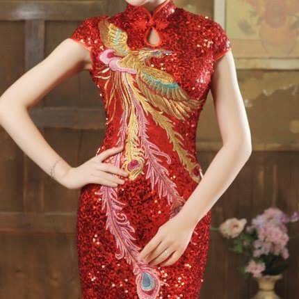 กี่เพ้ายาว สี Red phoenix รหัส HO 186 สินค้าพร้อมส่ง