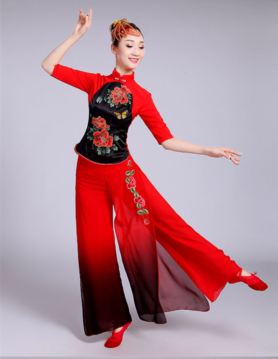 ชุดเต้น สีแดง ดำ ผ้ายืด รหัส BA 84 ,สินค้าพร้อมส่ง