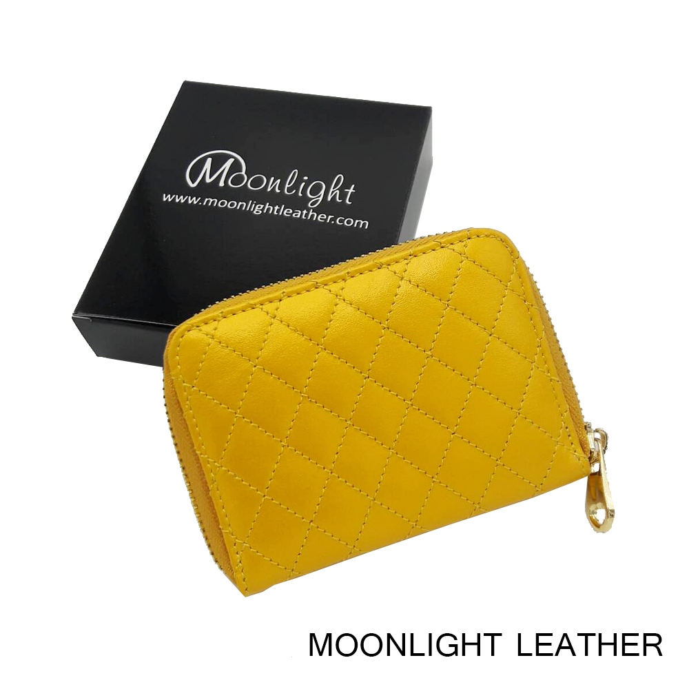 กระเป๋าใส่เหรียญหนังแท้ MOONLIGHT รุ่น Mizzy สีทอง สวยหรู หนังวัว นุ่มมาก ไม่ลอก ทนทาน ใส่แบงค์ ใส่บัตรได้ มีกล่องสวย