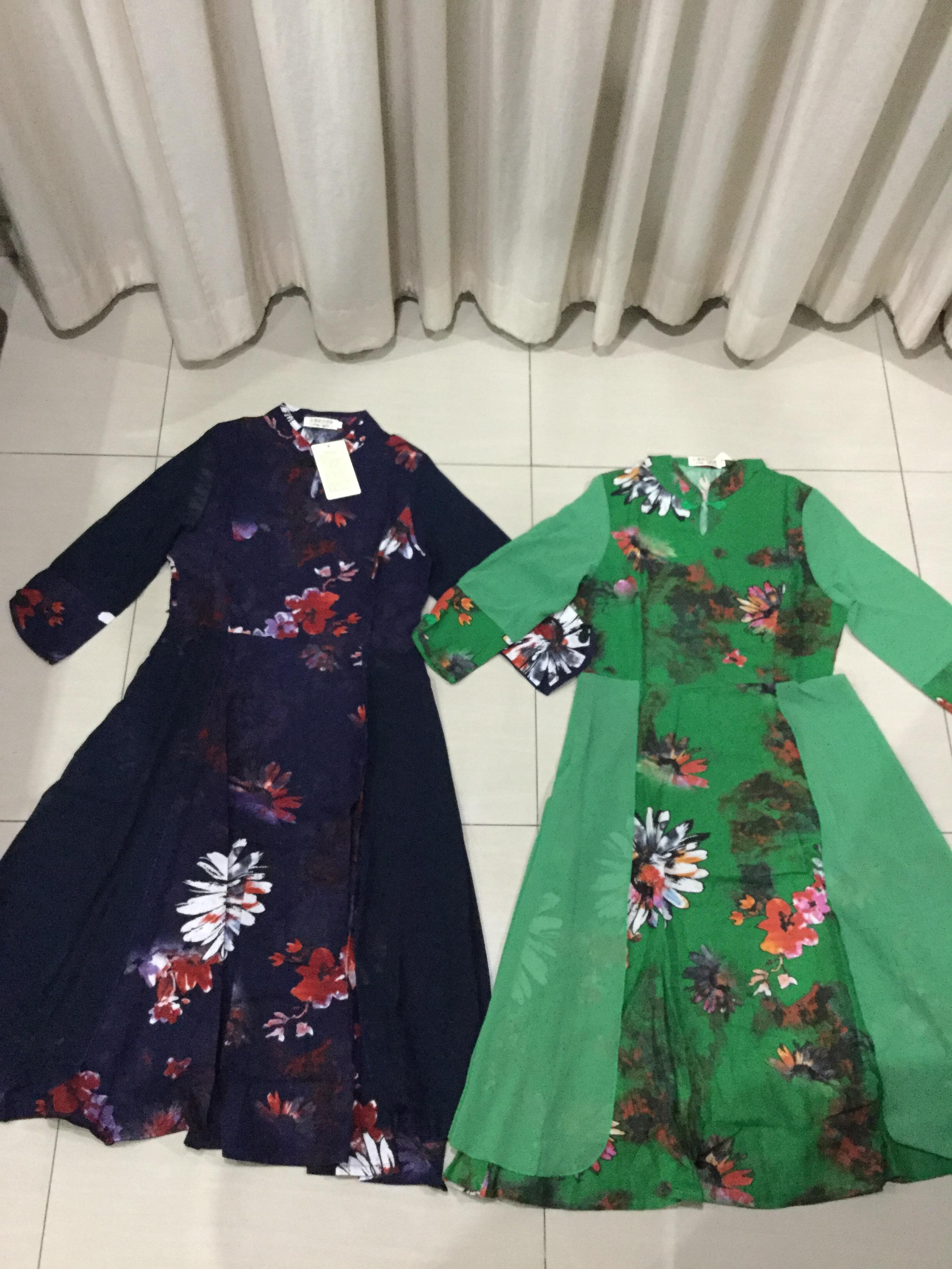 เดรสผ้าฝ้าย ลายดอกสีเขียว รหัส BGB 50 สินค้าพร้อมส่ง