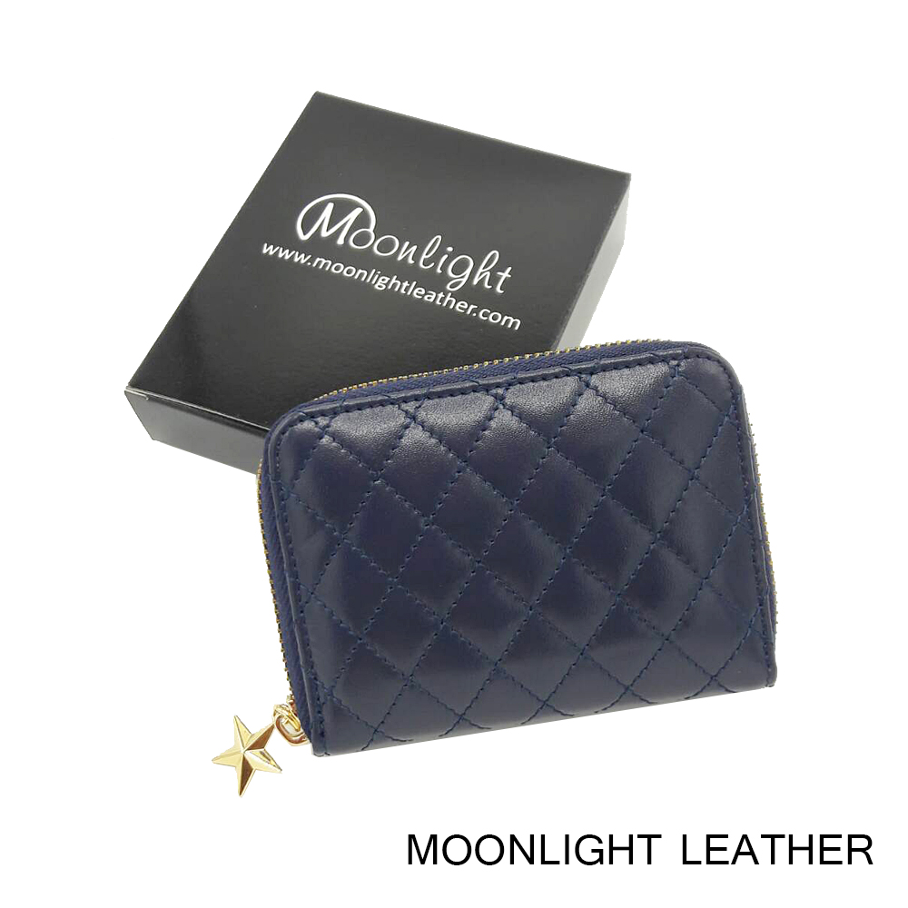 กระเป๋าใส่เหรียญหนังแท้ MOONLIGHT รุ่น Mizzy สีน้ำเงิน สวยหรู หนังวัว นุ่มมาก ไม่ลอก ทนทาน ใส่แบงค์ ใส่บัตรได้ มีกล่องสวย
