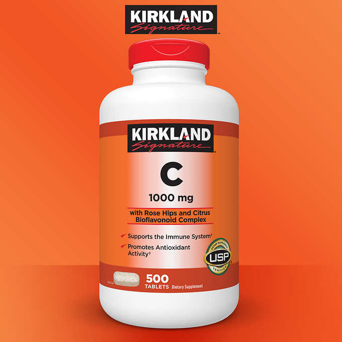 Kirkland Vitamin C 1000mg with Rose Hips วิตามินซี ผสมไบโอฟลาโวนอยด์และกุหลาบป่า ต้านหวัด ลดรอยดำ ผิวกระจ่างใส 500 เม็ด หมดอายุ 10/2028