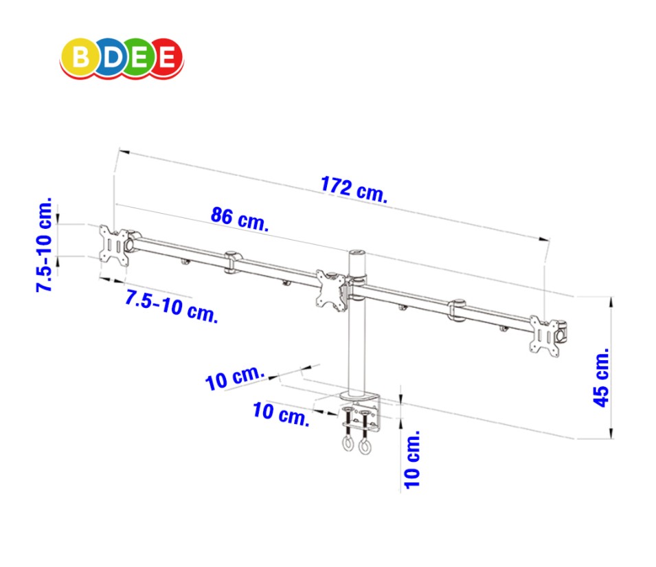ขาตั้งจอมอนิเตอร์ 3 จอ BDEE รุ่น MS-3303XL สำหรับจอ 13-32 นิ้ว (แบบยึดขอบโต๊ะ) *** รองรับจอ Wide และ จอ curve
