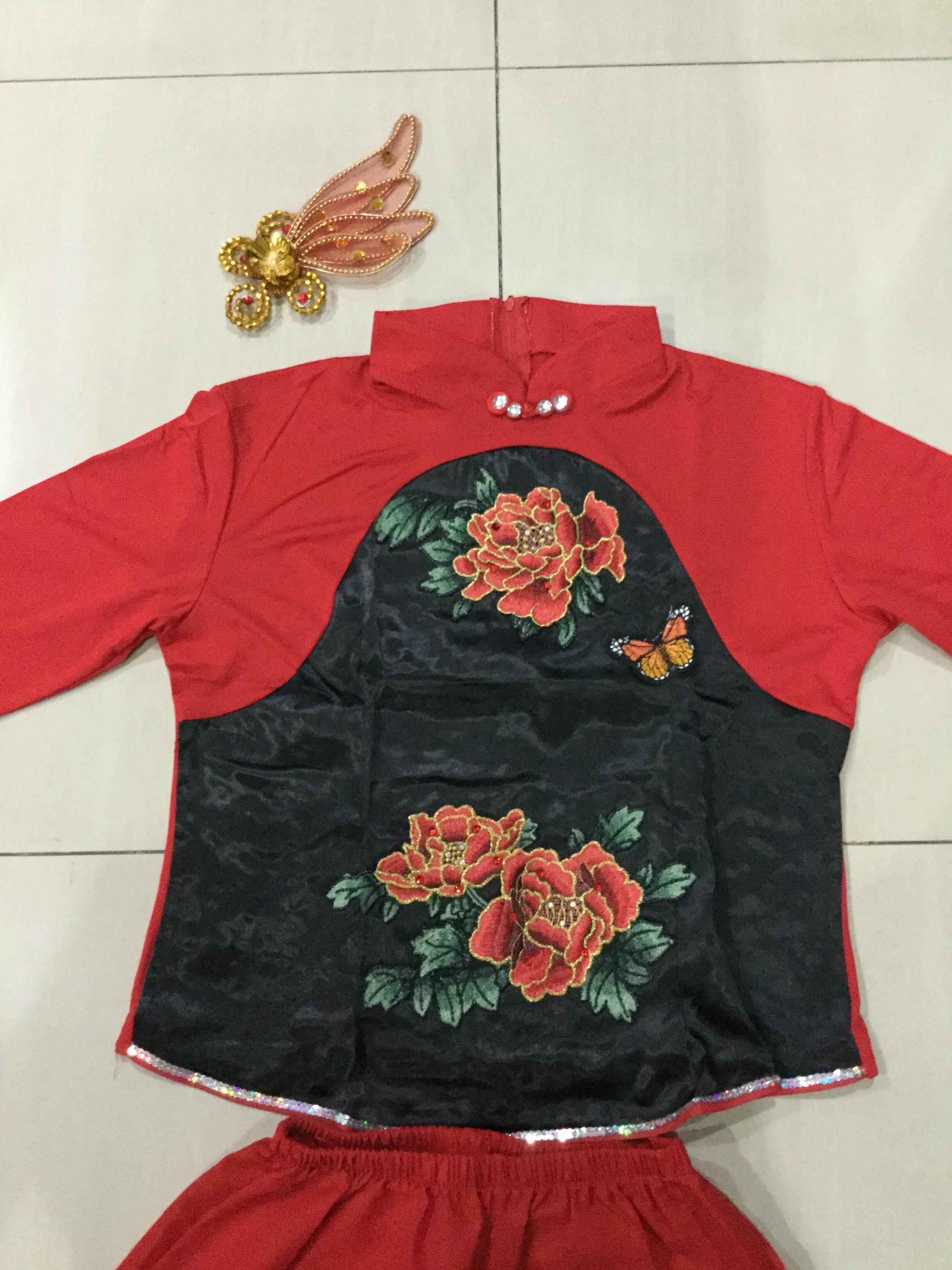 ชุดเต้น สีแดง ดำ ผ้ายืด รหัส BA 84 ,สินค้าพร้อมส่ง