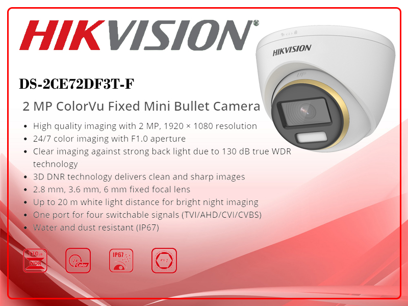 กล้องวงจรปิด HIKVISION รุ่น DS-2CE72DF3T-FS ความละเอียด 2 ล้านพิกเซล
