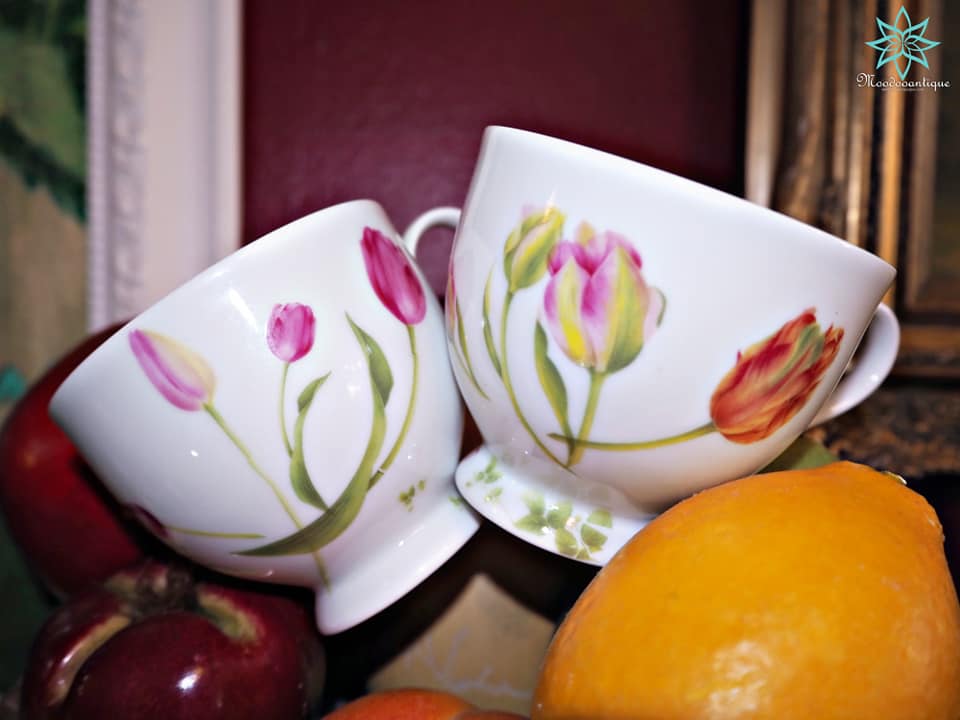 ชุดดื่มชากาแฟลายทิวลิป JAPAN ไม่มีจานรองแก้ว