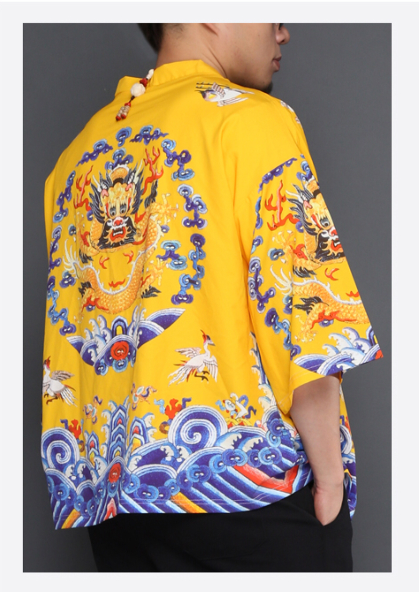 เสื้อแจ๊คเก็ตสีเหลืองลายมังกร รหัส HOT 64