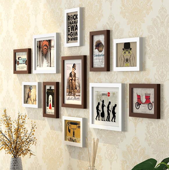 ชุดกรอบรูปติดผนัง Brown&White11 (History) กรอบรูปไม้สีขาวน้ำตาล 11 ชิ้น พร้อมภาพตามแบบและวัสดุติดตั้ง