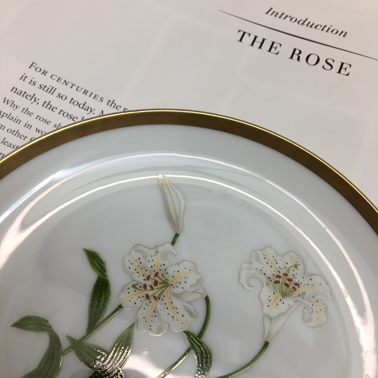 จานแบ่งขนม ขอบทองลายดอกไม้สีขาว แบรนด์ Fukagawa Seiji Ichiro Kimishima