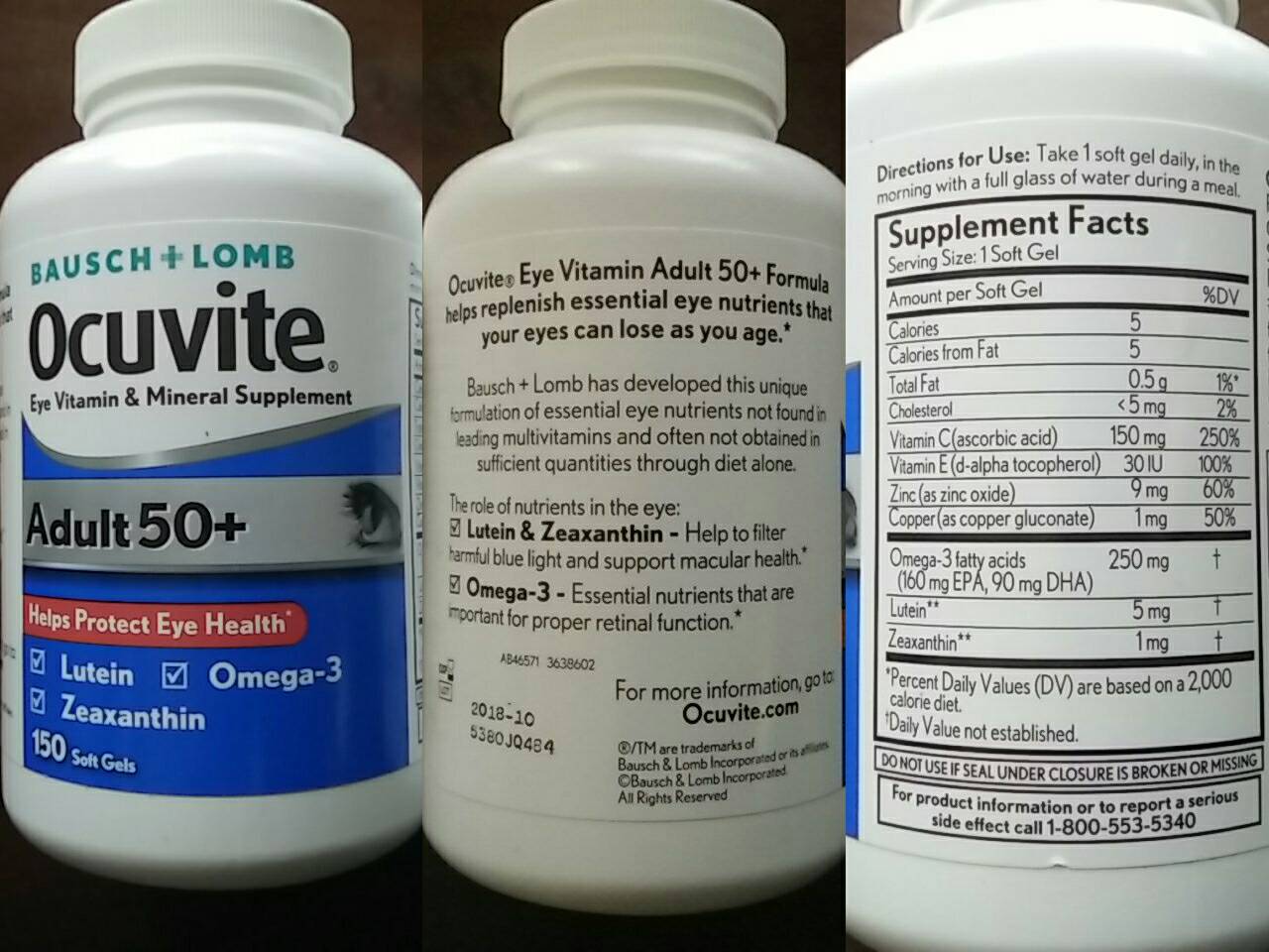 Ocuvite Adult 50+ 150 softgels จาก Bausch + Lomb วิตามินบำรุงตาสำหรับผู้ใหญ่อายุ 50 ปีขึ้นไป หมดอายุ 05/2026