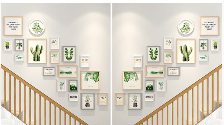 ชุดกรอบรูปติดผนังบันได Stairway18 (Fresh) กรอบรูปไม้ 17 ชิ้นพร้อมภาพตามแบบ + รูปแคนวาส 1 ชิ้น และวัสดุติดตั้ง